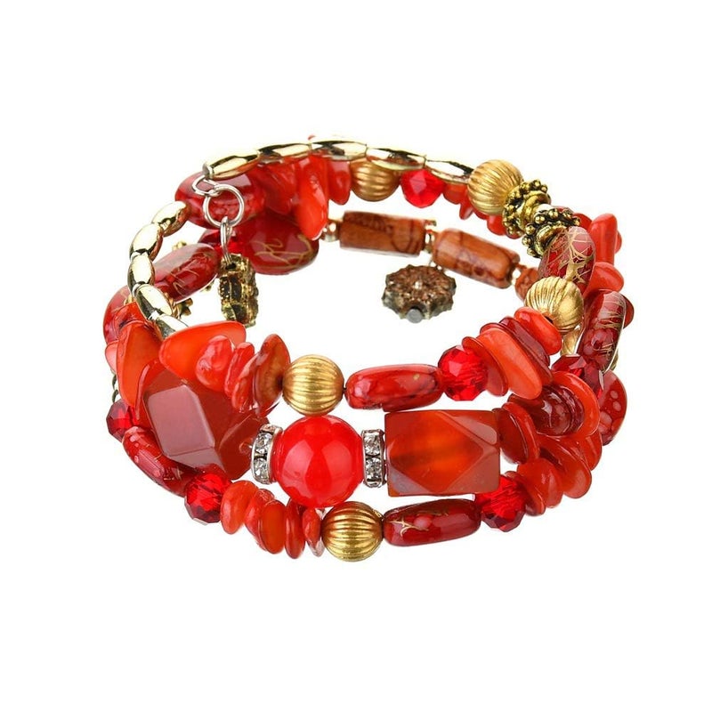 QIAN0813 Adjustable Copper Bracelet with Multilayer Design, Stylish Boho Jewelry for Women, Perfect Chunky and Beaded Bangle Bracelets for Women (Red) - Image 1